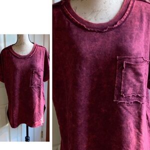Zenana Cotton Distressed Short Sleeve Sweatshirt T-Shirt stop Rust Red Sz XLarge